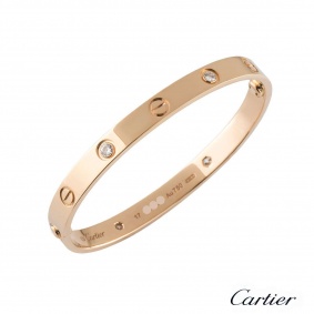 Cartier Rose Gold Half Diamond Love Bracelet Size 17 B6036017